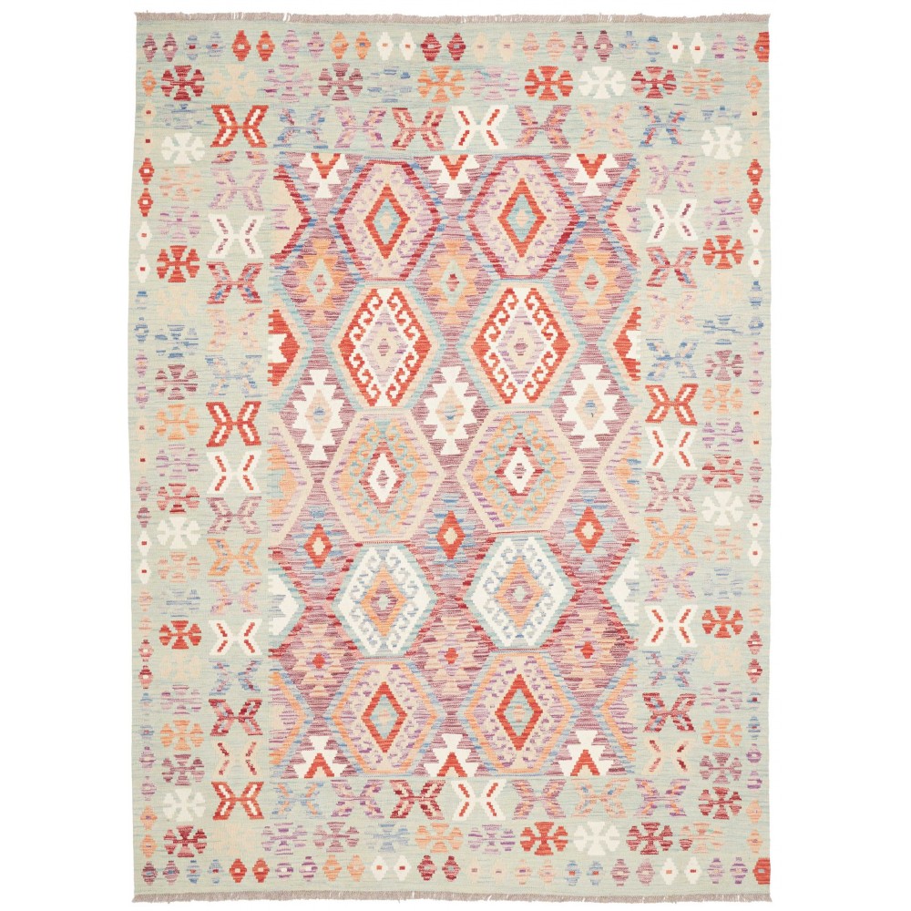 Tappeto Kilim Afghanistan bianco rosso 179x244