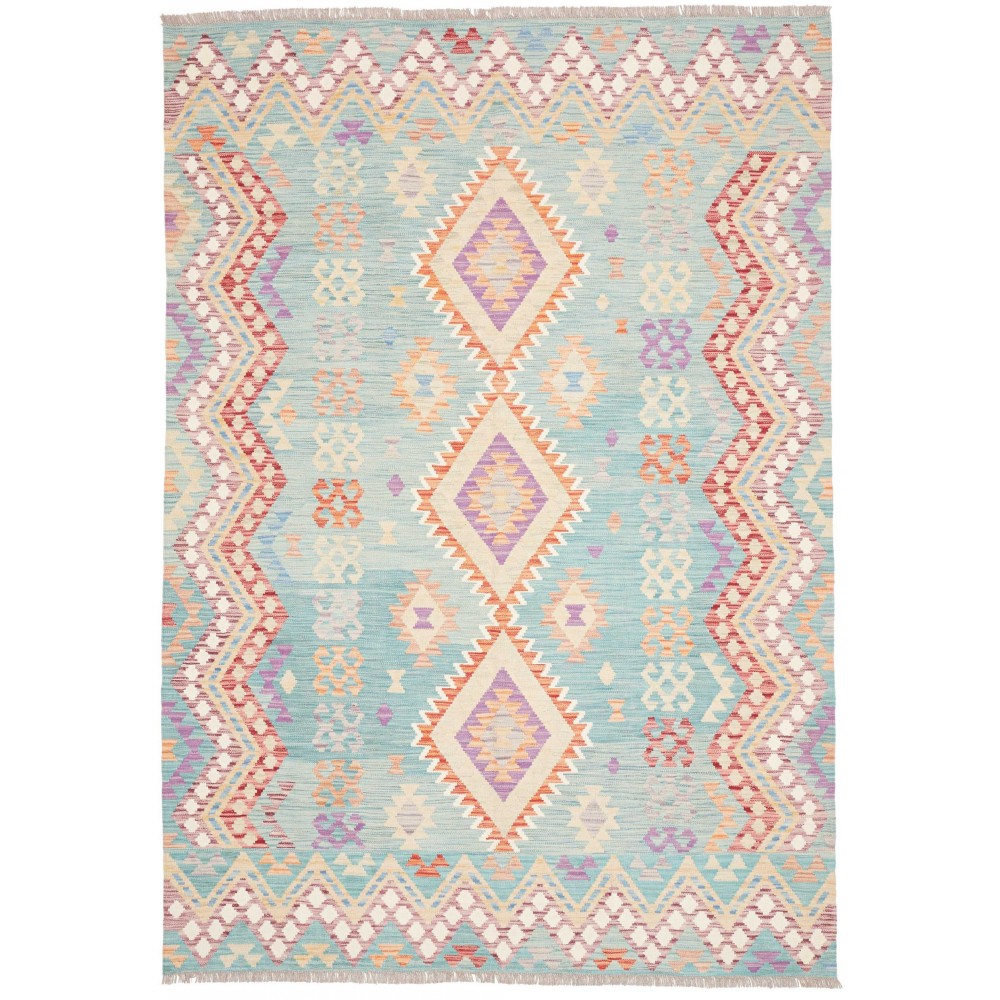 Tappeto Kilim Afghanistan bianco azzurro 176x255