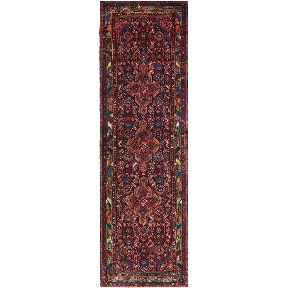 Tappeto Hamadan Persia grigio marrone 105x360 Tappeto Hamadan Persia grigio marrone 105x360
