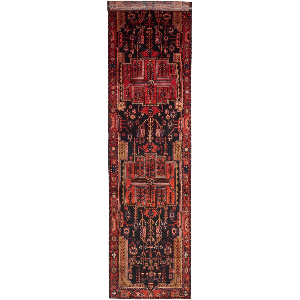Tappeto Hamadan Persia grigio marrone 120x460 Tappeto Hamadan Persia grigio marrone 120x460