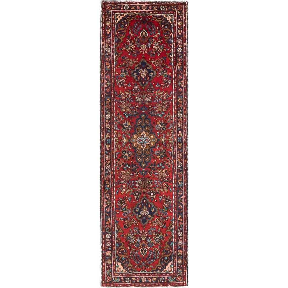 Tappeto Hamadan Persia marrone azzurro 112x376 Tappeto Hamadan Persia marrone azzurro 112x376
