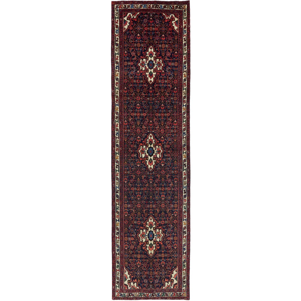 Tappeto Hamadan Persia grigio marrone 108x415 Tappeto Hamadan Persia grigio marrone 108x415