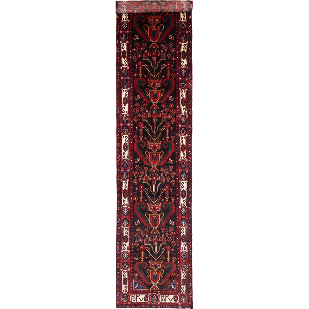 Tappeto Hamadan Persia grigio marrone 102x477 Tappeto Hamadan Persia grigio marrone 102x477