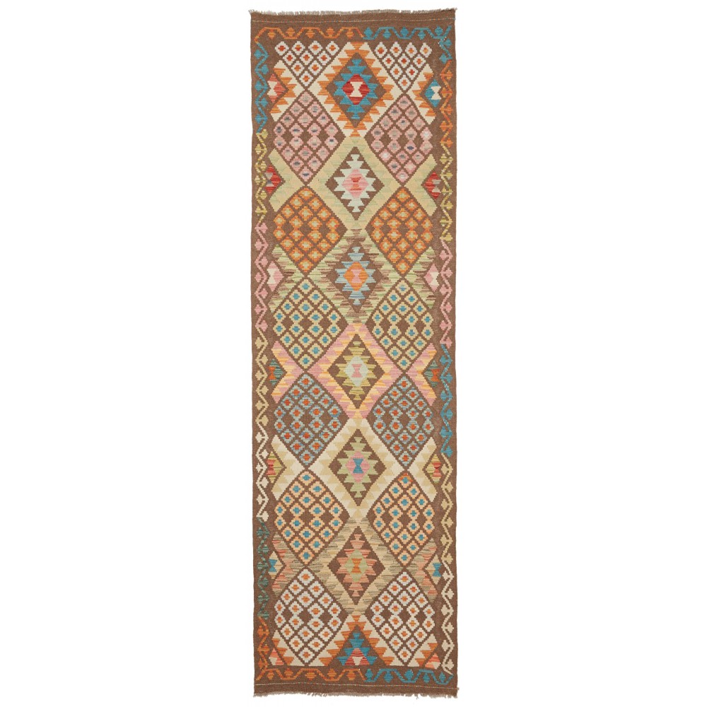 Tappeto Kilim Afghanistan bianco marrone 89x303 Tappeto Kilim Afghanistan bianco marrone 89x303