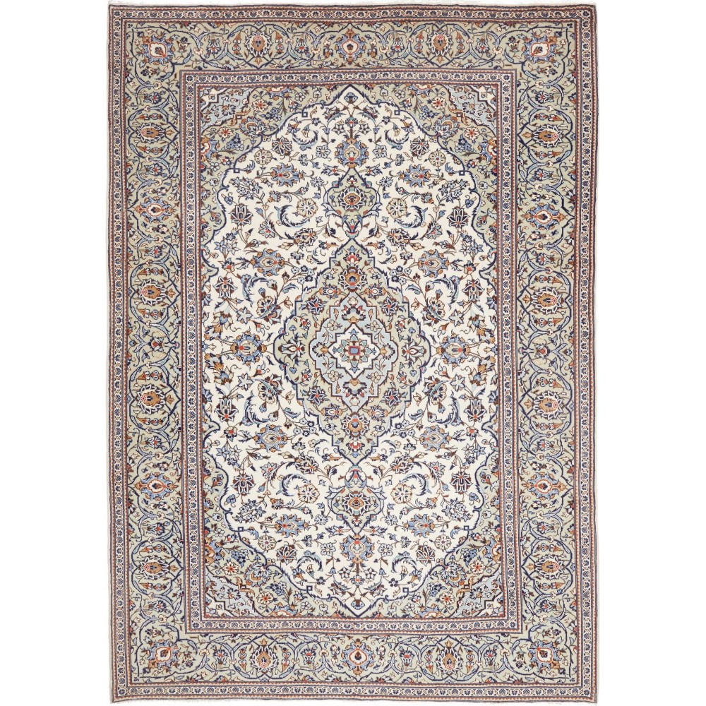 Tappeto Kashan Persia bianco grigio 195x287 Tappeto Kashan Persia bianco grigio 195x287