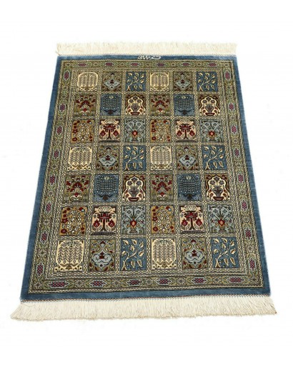 Tappeto Ghom seta Persia azzurro beige 60x88