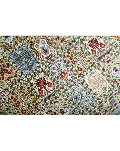 Tappeto Ghom seta Persia azzurro beige 60x88