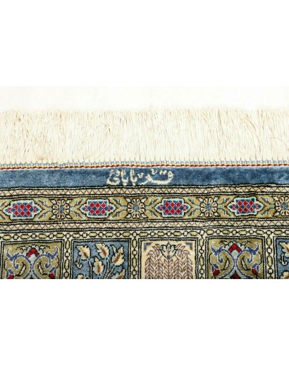 Tappeto Ghom seta Persia azzurro beige 60x88