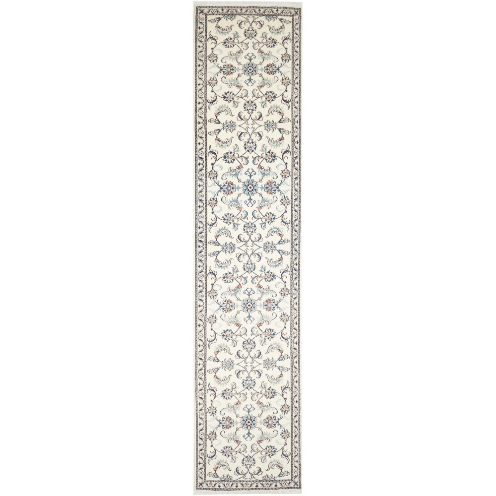 Tappeto Nain Kashmar Persia bianco azzurro 75x388 Tappeto Nain Kashmar Persia bianco azzurro 75x388