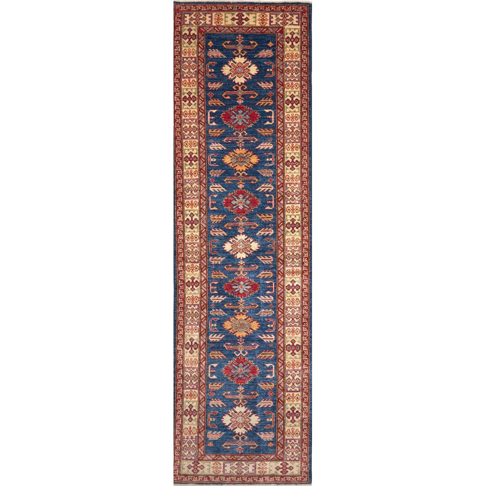 Tappeto Kazak Fine Pakistan azzurro grigio 79x291 Tappeto Kazak Fine Pakistan azzurro grigio 79x291