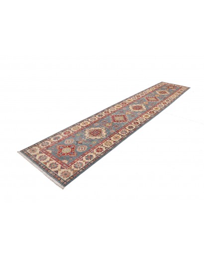 Tappeto Kazak Afghanistan azzurro grigio 89x393