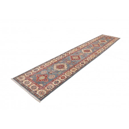 Tappeto Kazak Afghanistan azzurro grigio 89x393
