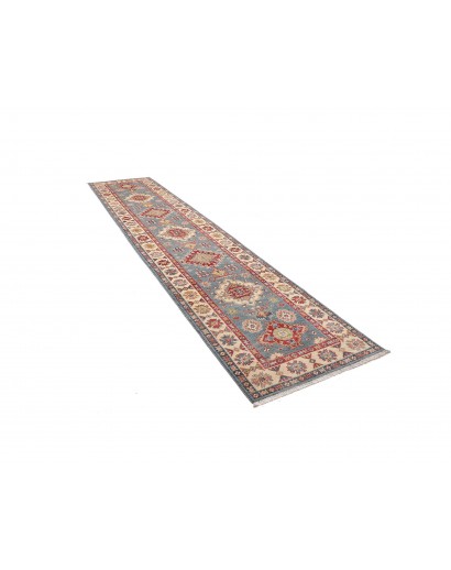 Tappeto Kazak Afghanistan azzurro grigio 89x393