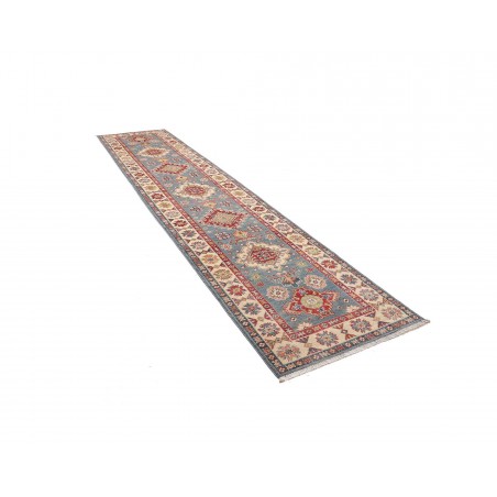 Tappeto Kazak Afghanistan azzurro grigio 89x393