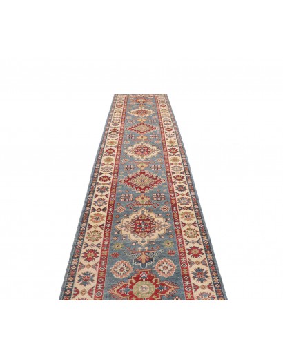 Tappeto Kazak Afghanistan azzurro grigio 89x393