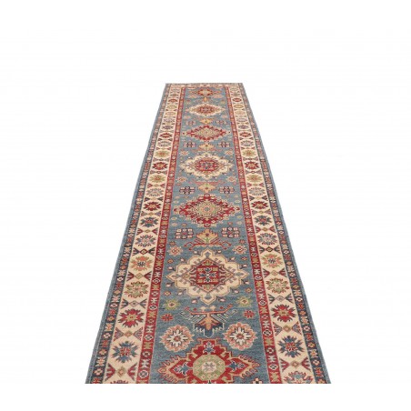 Tappeto Kazak Afghanistan azzurro grigio 89x393