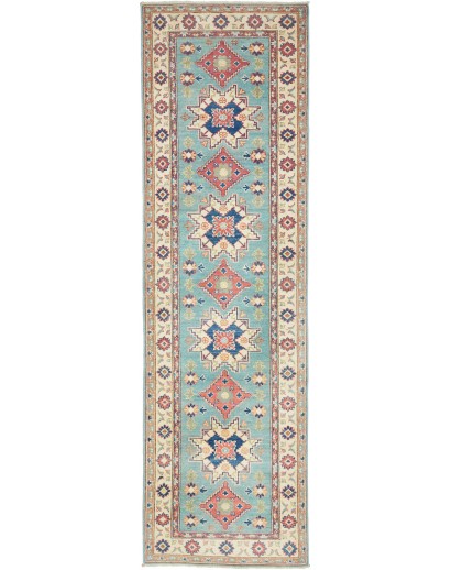 Tappeto Kazak Afghanistan beige azzurro 81x290