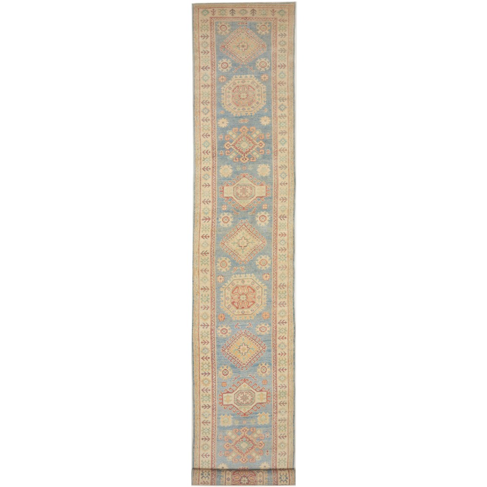 Tappeto Kazak Afghanistan marrone azzurro 85x504 Tappeto Kazak Afghanistan marrone azzurro 85x504