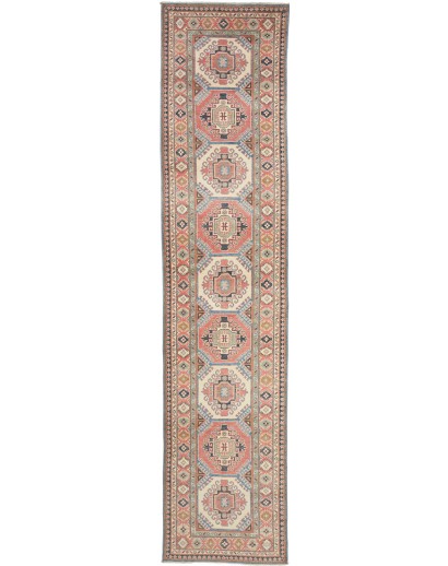 Tappeto Kazak Afghanistan marrone bianco 86x400