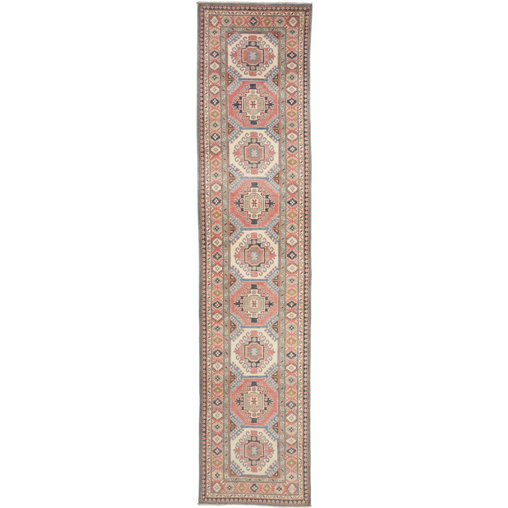 Tappeto Kazak Afghanistan marrone bianco 86x400 Tappeto Kazak Afghanistan marrone bianco 86x400
