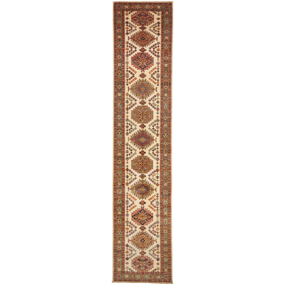 Tappeto Kazak Fine Pakistan arancione grigio 79x404 Tappeto Kazak Fine Pakistan arancione grigio 79x404
