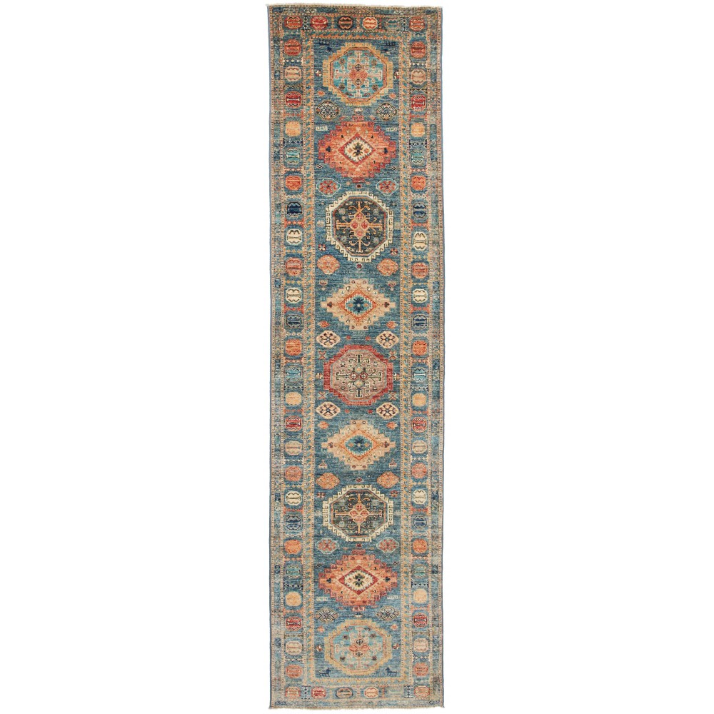 Tappeto Kazak Fine Pakistan marrone grigio 77x312 Tappeto Kazak Fine Pakistan marrone grigio 77x312