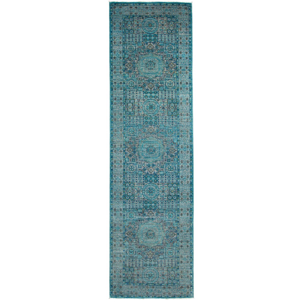 Tappeto Mamlouk Pakistan grigio azzurro 80x293 Tappeto Mamlouk Pakistan grigio azzurro 80x293
