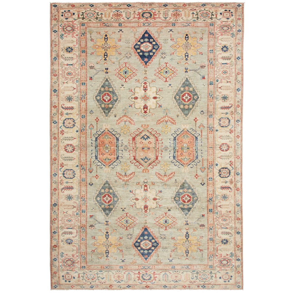Tappeto Kazak Fine Pakistan marrone grigio 200x303 Tappeto Kazak Fine Pakistan marrone grigio 200x303