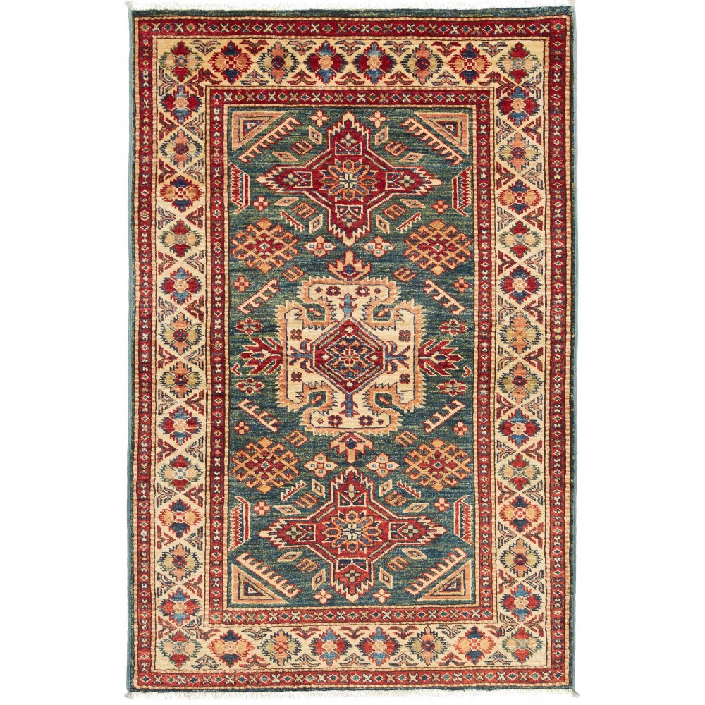 Tappeto Kazak Fine Pakistan bianco grigio 92x140 Tappeto Kazak Fine Pakistan bianco grigio 92x140