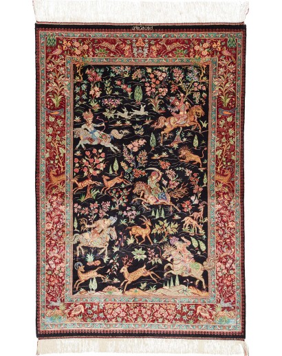 Tappeto Ghom seta Persia marrone giallo 78x117