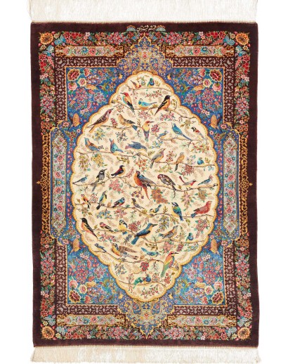Tappeto Ghom seta Persia bianco grigio 80x115