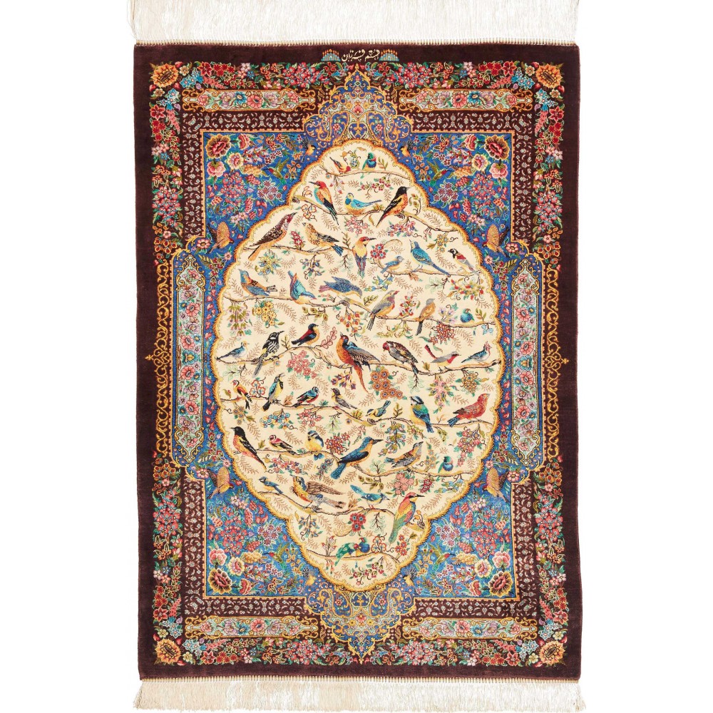 Tappeto Ghom seta Persia bianco grigio 80x115 Tappeto Ghom seta Persia bianco grigio 80x115