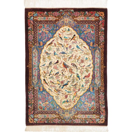 Tappeto Ghom seta Persia bianco grigio 80x115