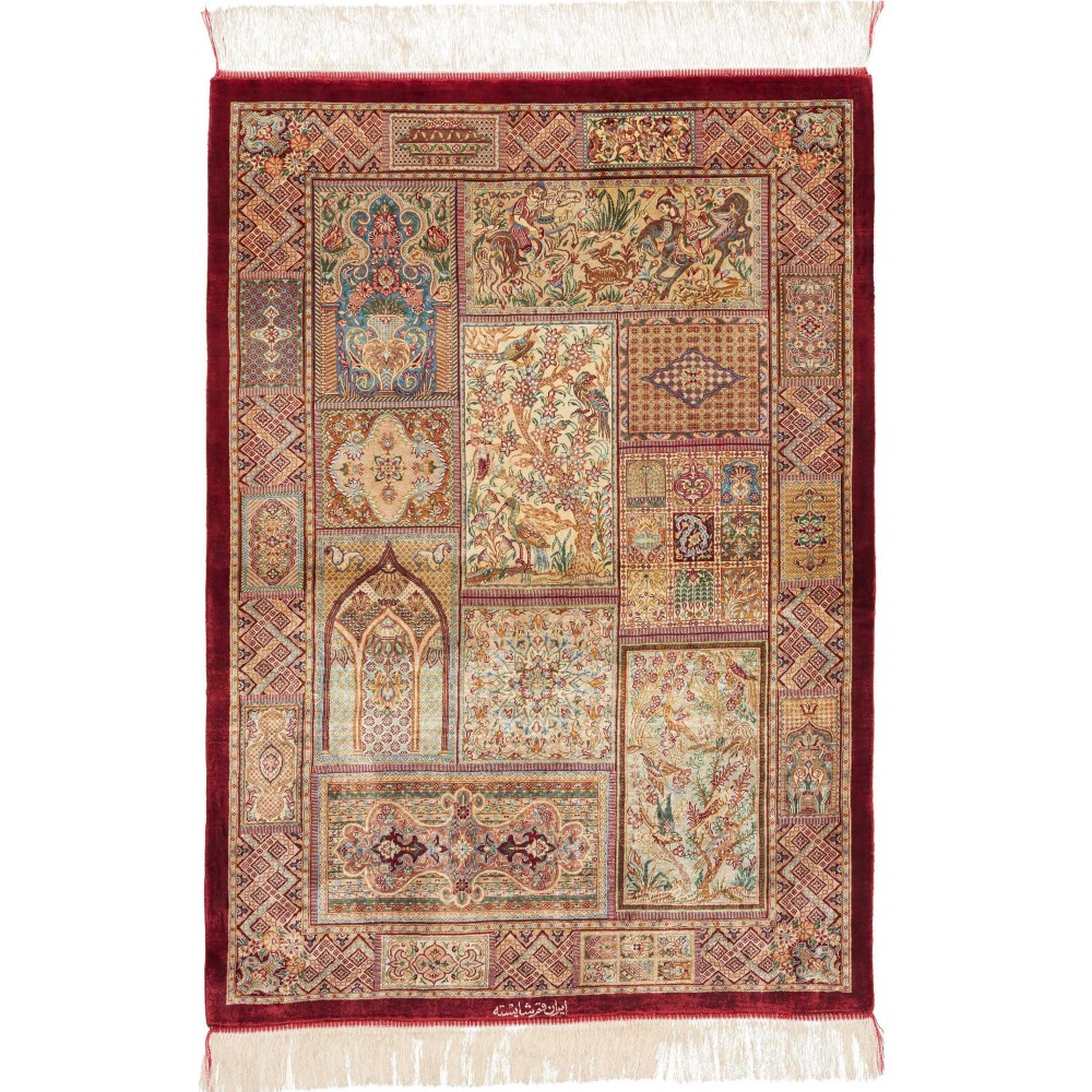 Tappeto Ghom seta Persia marrone 82x117 Tappeto Ghom seta Persia marrone 82x117