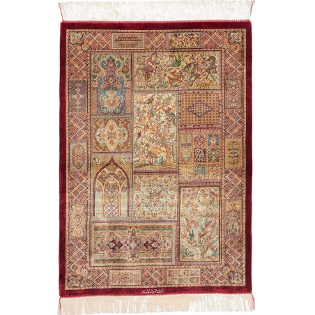 Tappeto Ghom seta Persia marrone 82x117