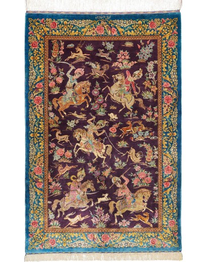 Tappeto Ghom seta Persia grigio marrone 78x120