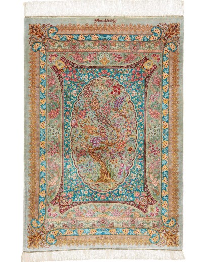 Tappeto Ghom seta Persia marrone grigio 80x117