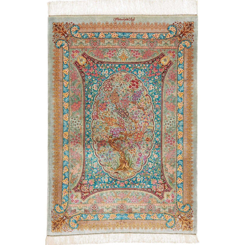 Tappeto Ghom seta Persia marrone grigio 80x117 Tappeto Ghom seta Persia marrone grigio 80x117