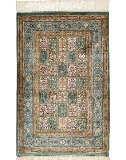 Tappeto Ghom seta Persia beige azzurro 76x118