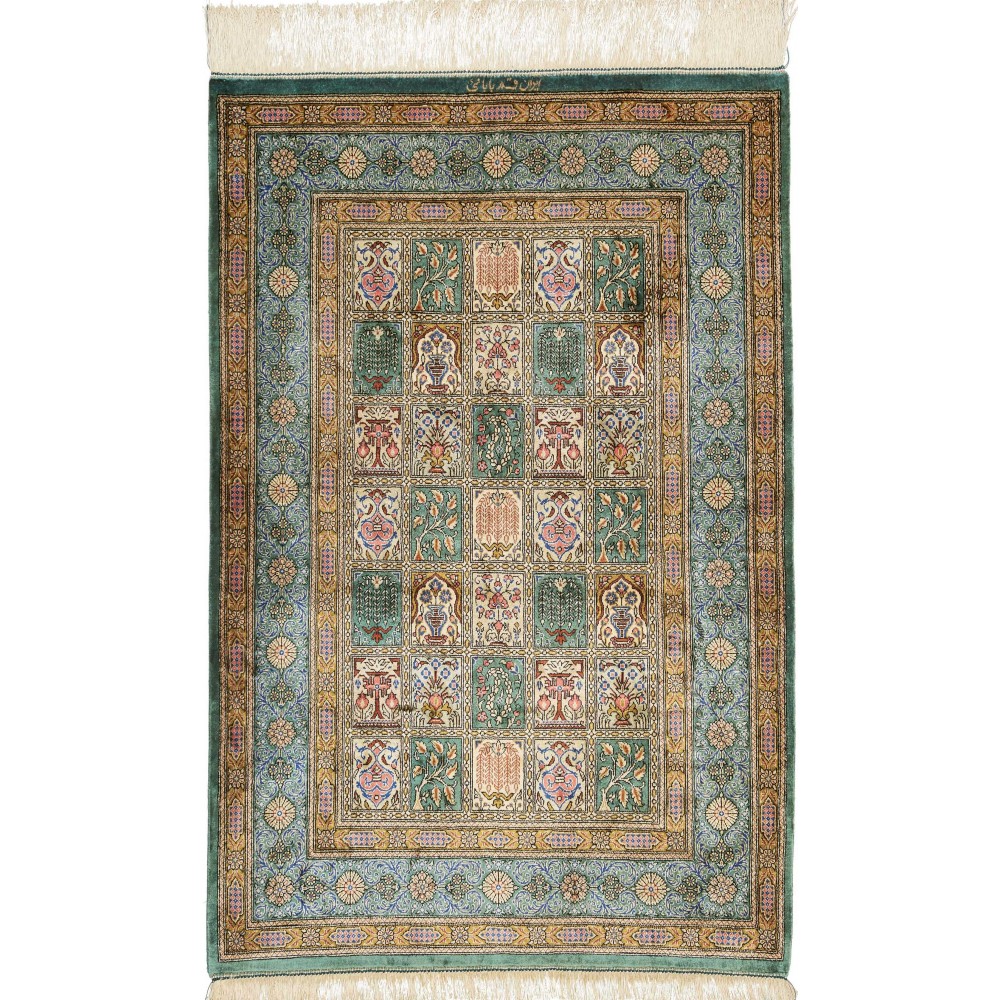 Tappeto Ghom seta Persia beige azzurro 76x118 Tappeto Ghom seta Persia beige azzurro 76x118