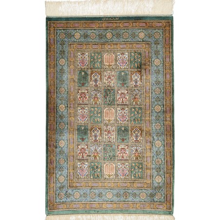 Tappeto Ghom seta Persia beige azzurro 76x118