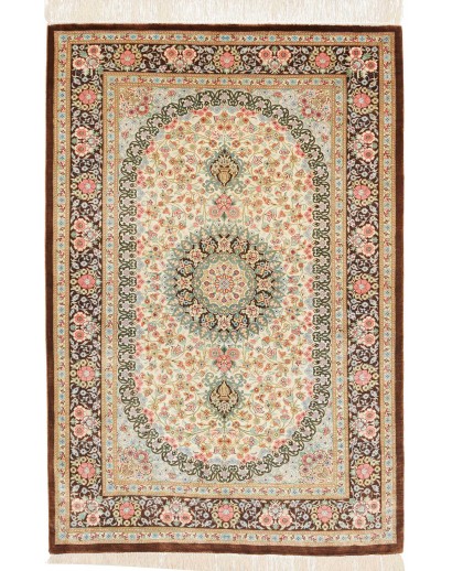 Tappeto Ghom seta Persia marrone verde 78x117