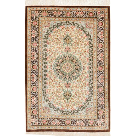 Tappeto Ghom seta Persia marrone verde 78x117