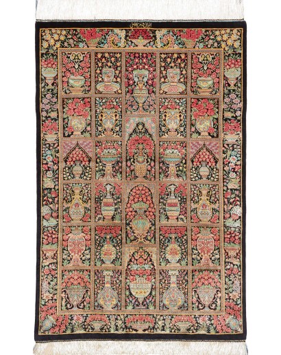 Tappeto Ghom seta Persia marrone blu 78x120