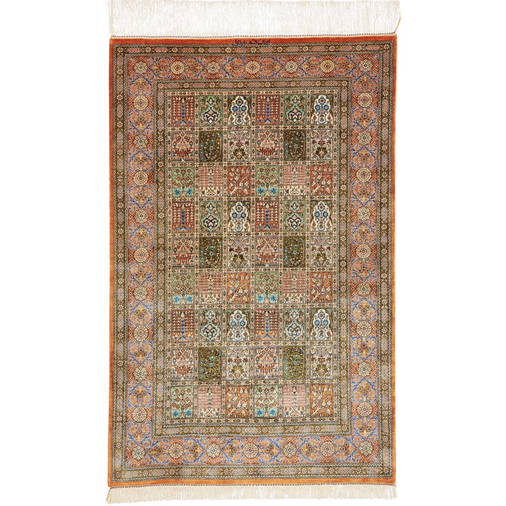 Tappeto Ghom seta Persia marrone 77x122 Tappeto Ghom seta Persia marrone 77x122