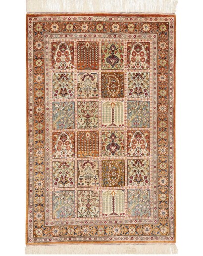 Tappeto Ghom seta Persia giallo marrone 79x120
