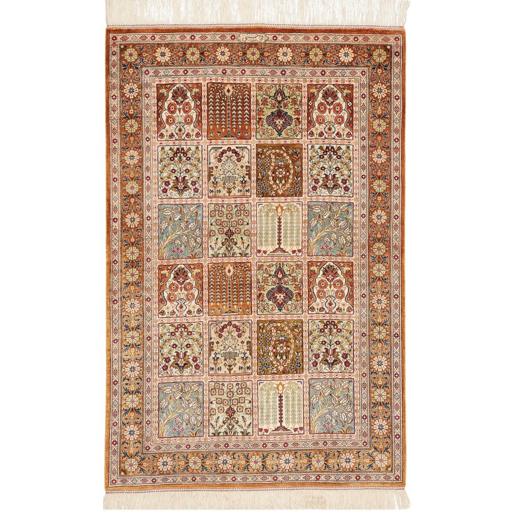 Tappeto Ghom seta Persia giallo marrone 79x120 Tappeto Ghom seta Persia giallo marrone 79x120