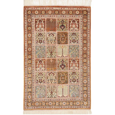 Tappeto Ghom seta Persia giallo marrone 79x120