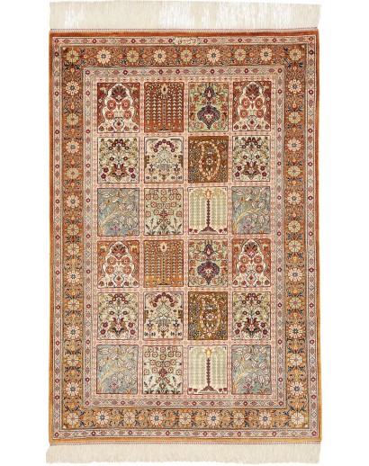 Tappeto Ghom seta Persia giallo marrone 80x120