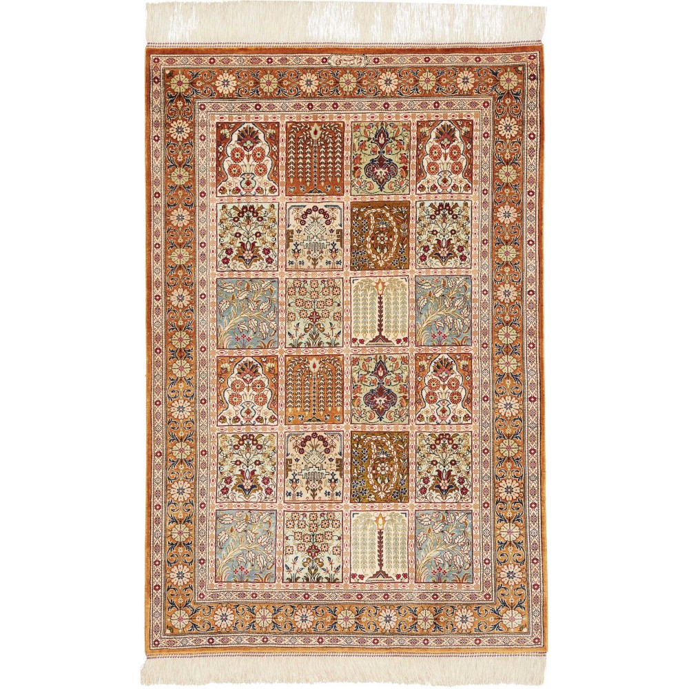 Tappeto Ghom seta Persia giallo marrone 80x120 Tappeto Ghom seta Persia giallo marrone 80x120
